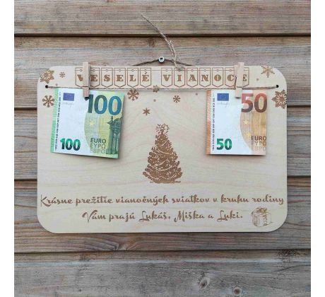 Vianočná tabuľka na darovanie peňazí