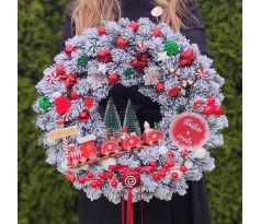 Zasnežený vianočný veniec s led svetielkami