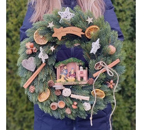 Vianočný veniec s betlehemom a LED osvetlením - priemer 40 cm